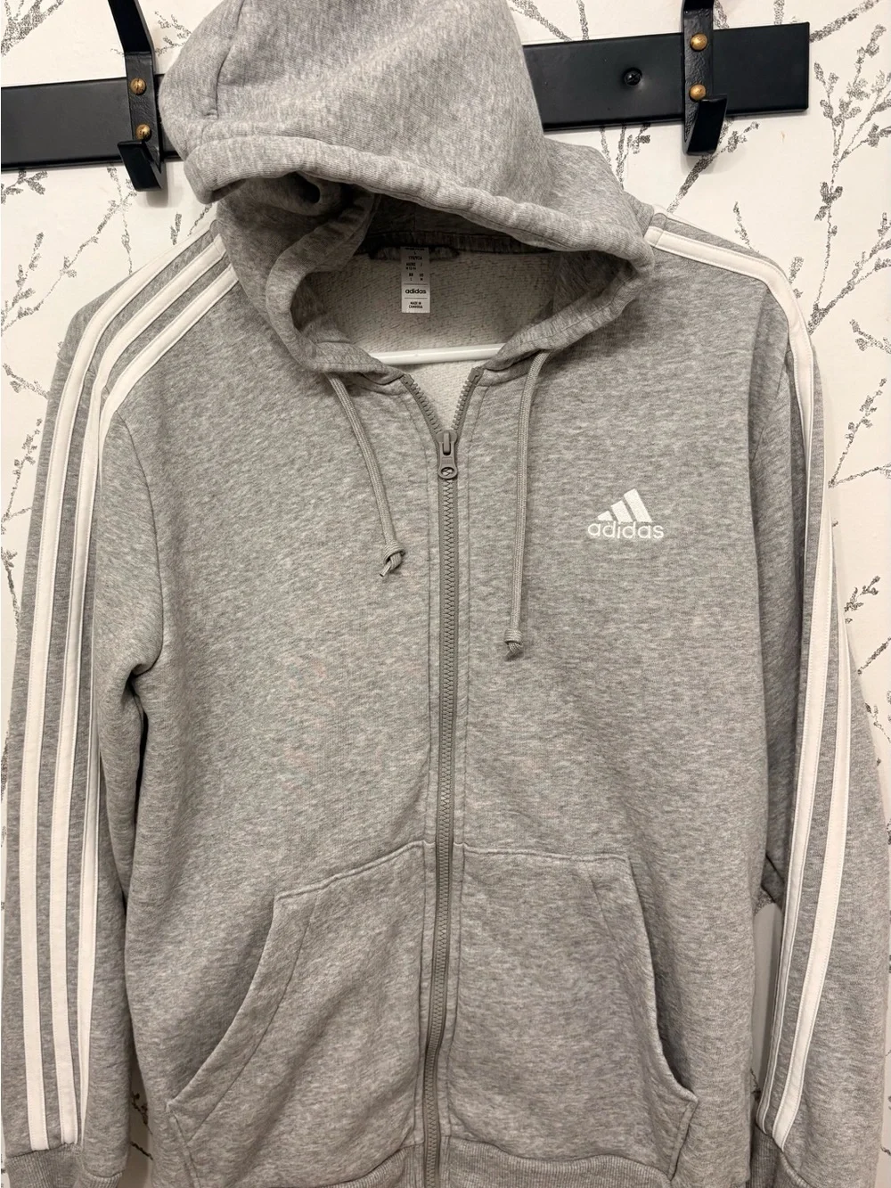 Adidas grey 3 stripe hoody size Large